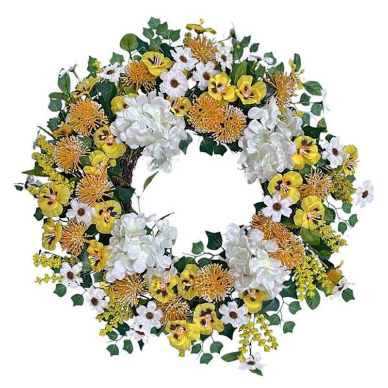 Hydrangea & Wild Flower Wreath, 22″