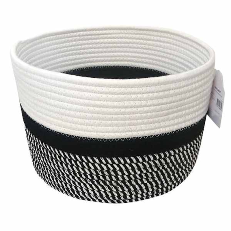 Marly Black Striped Round Storage Basket, Large
