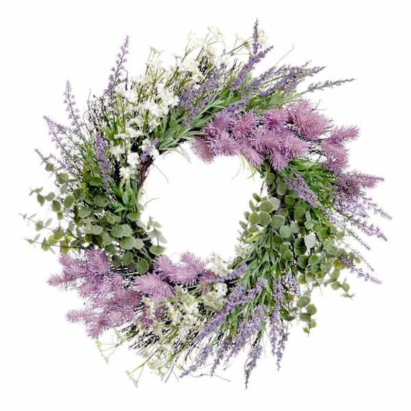 Purple Lavender & Thistle Floral Wreath, 22″