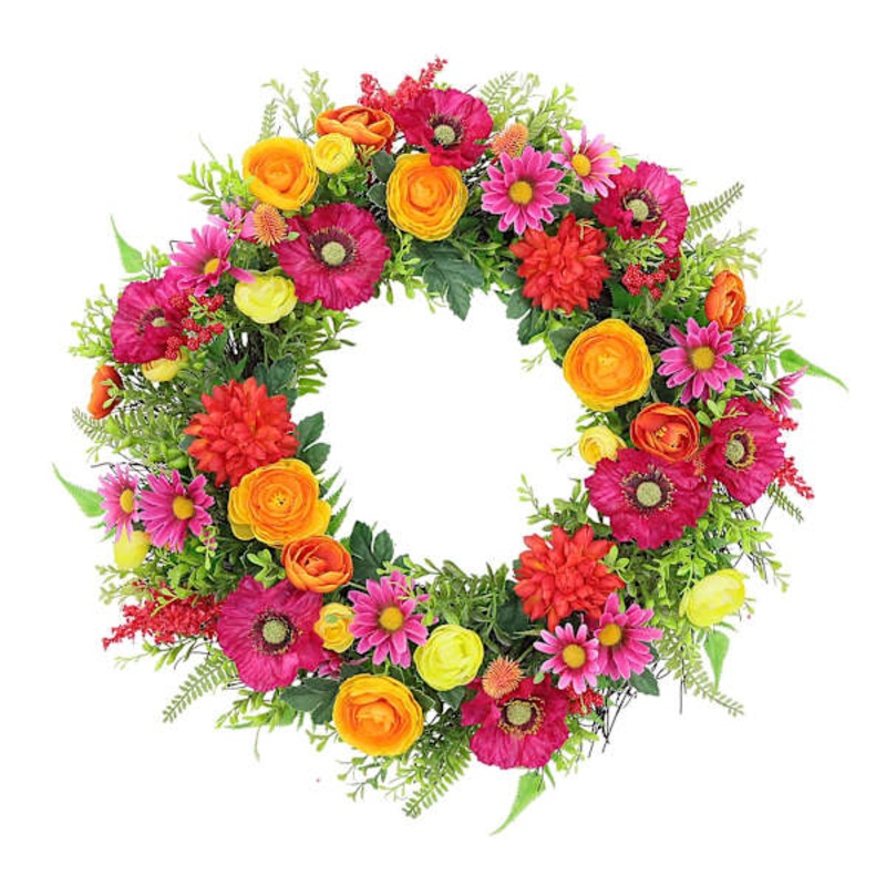 Ranunculus, Anemone & Daisy Grapevine Wreath, 20″