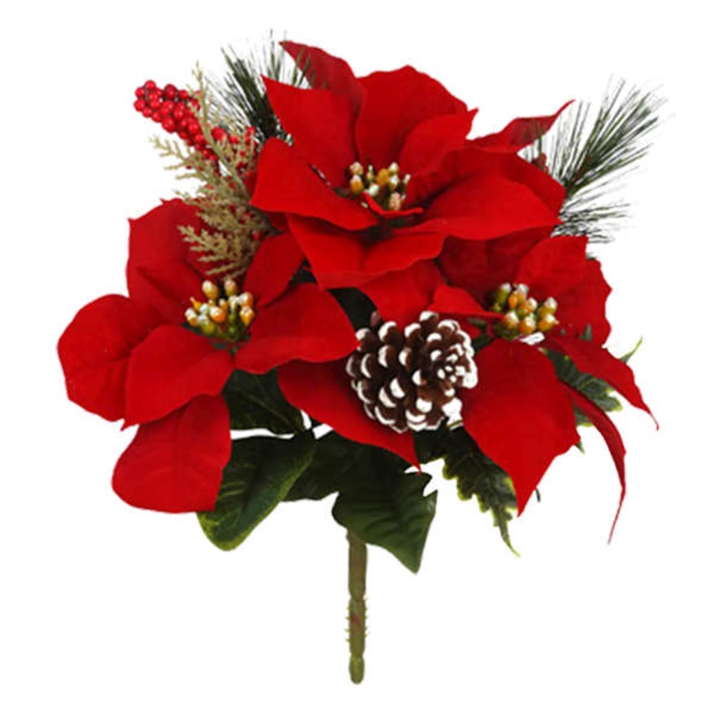 Red Poinsettia Mix Bush 18″ | Holiday Decor | At Home