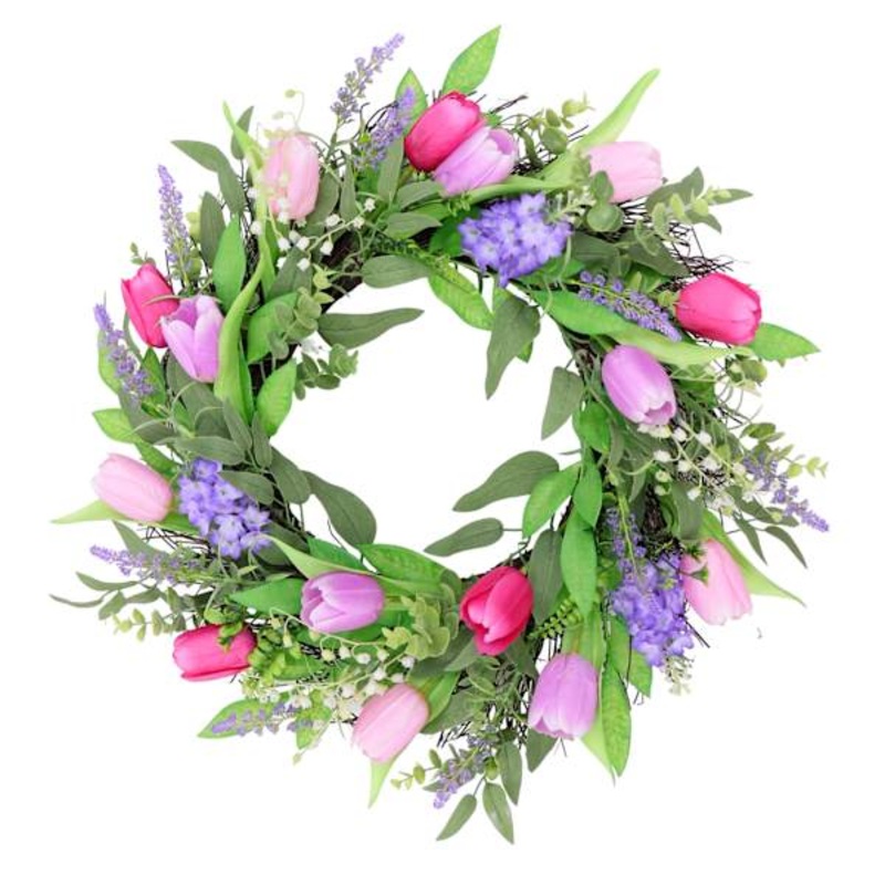 Tulip & Lavender Grapevine Wreath, 22″