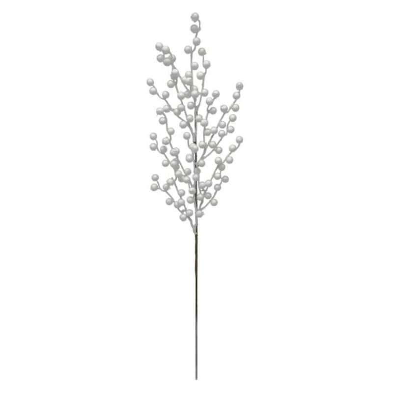 White Glittered Berry Stem 30″ | Sparkling Holiday Accent | At Home