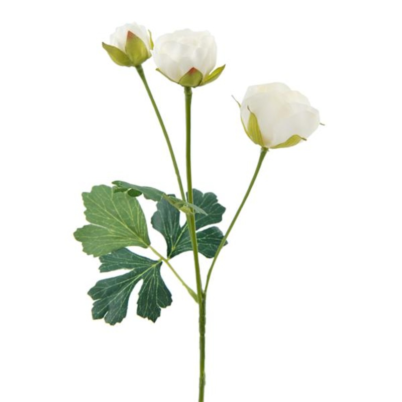 Willow Crossley 3-Head White Ranunculus Floral Spray, 12″
