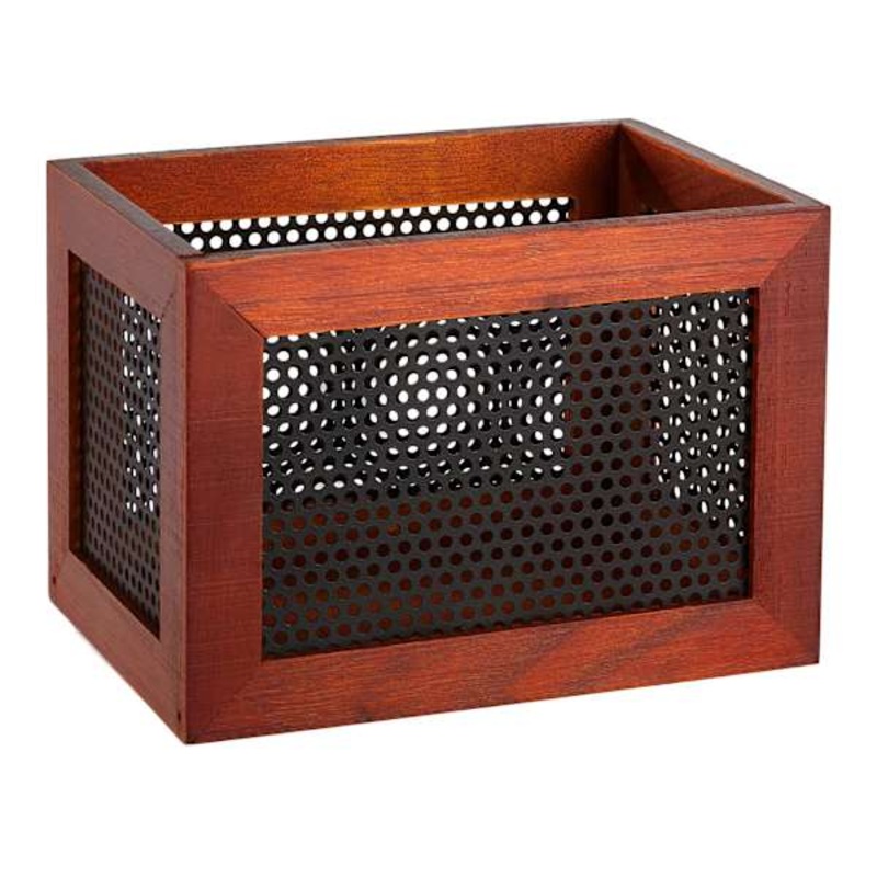 Wood & Metal Rectangle Storage Basket, Small