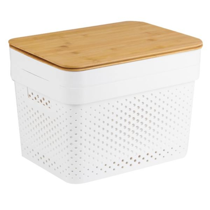 2-Pack White Storage Bin with Bamboo Lid Large | At Home