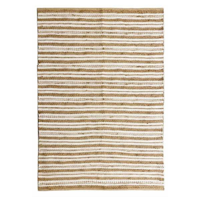 (B596) Honeybloom Jute Ivory Cotton Striped Area Rug, 7×9