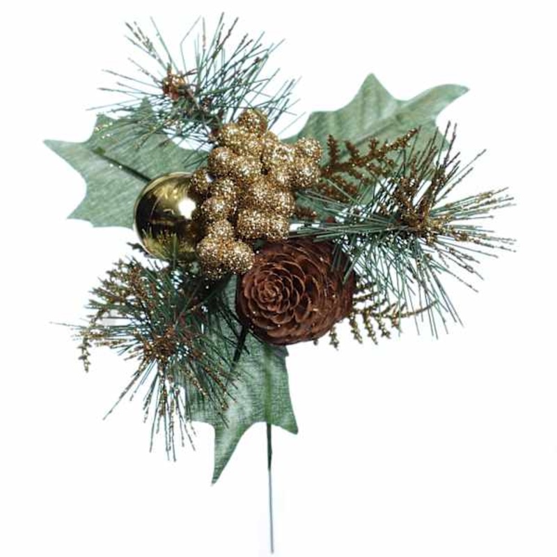 Ball Berry Cone & Pine Pick 8″ | At Home