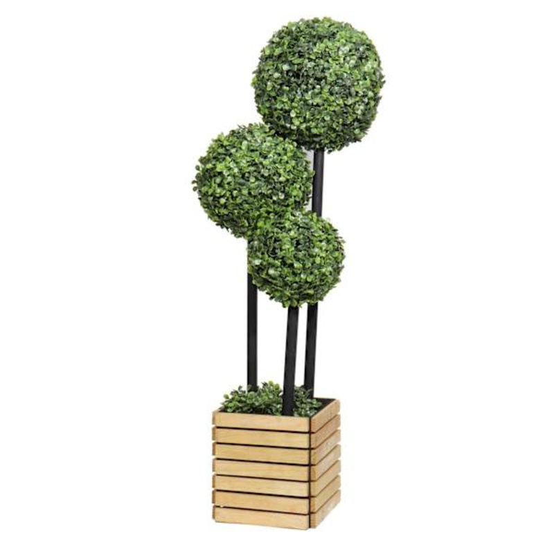 Ball Topiary in Wooden Vessel, 36″