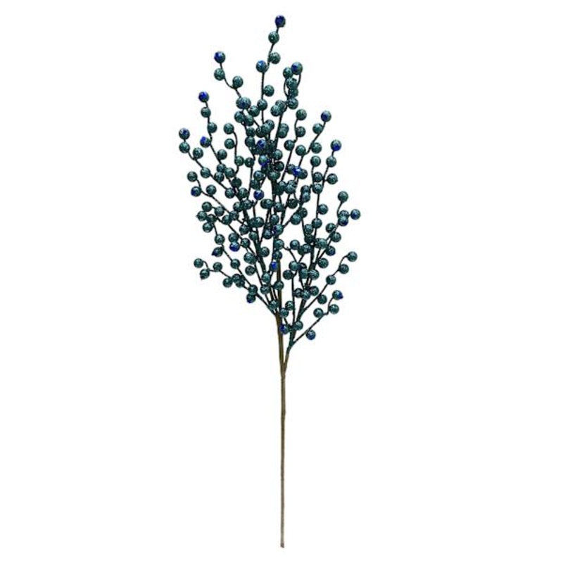 Blue Glittered Berry Stem 35″ | Sparkling Holiday Accent | At Home