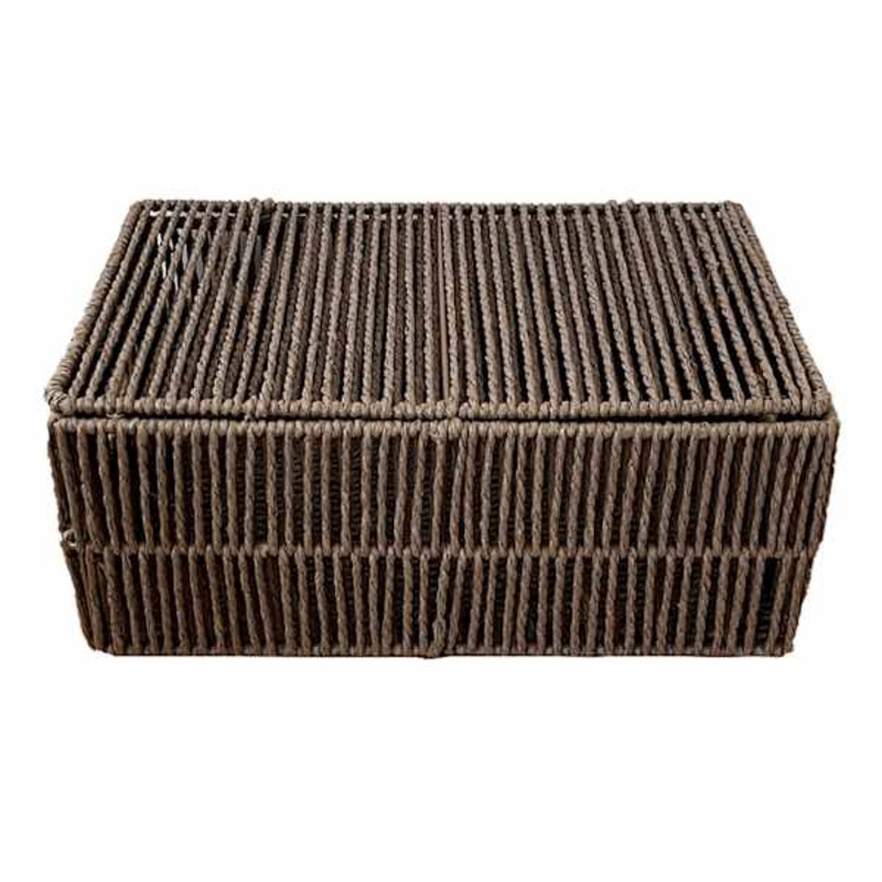 Brown Paper Rope Storage Basket with Lid, Small