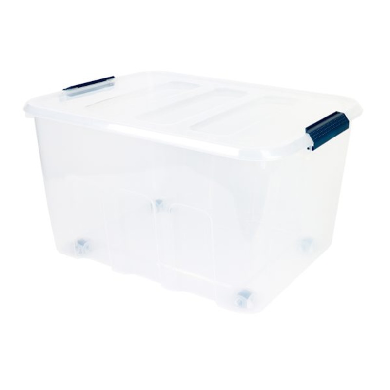 Clear Storage Tote with Navy Handles 90L | At Home