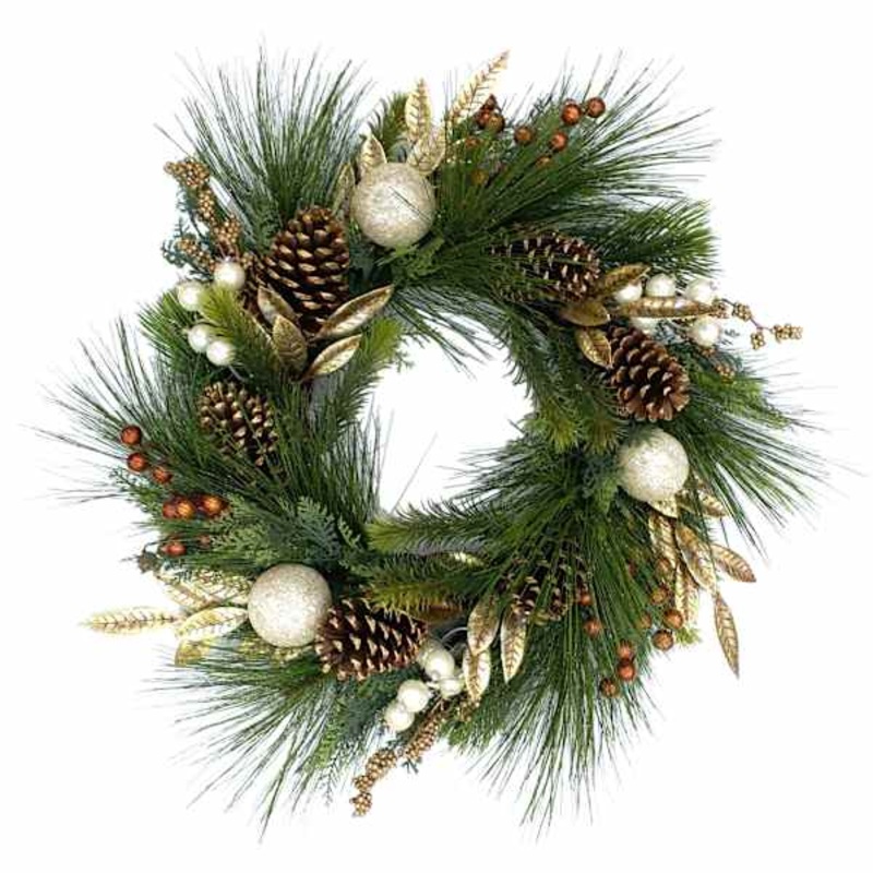 Gold Glittered Ornament Pinecone and Pine Wreath 24″ | Wreaths | At Home