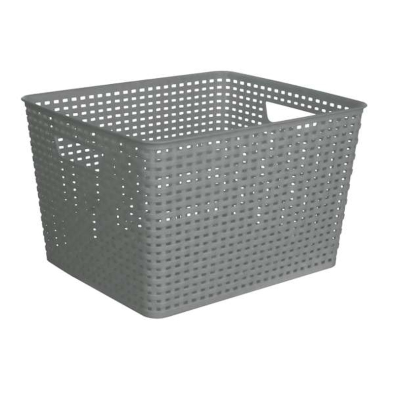 Grey Rectangle Crossover Weave Storage Basket, Large
