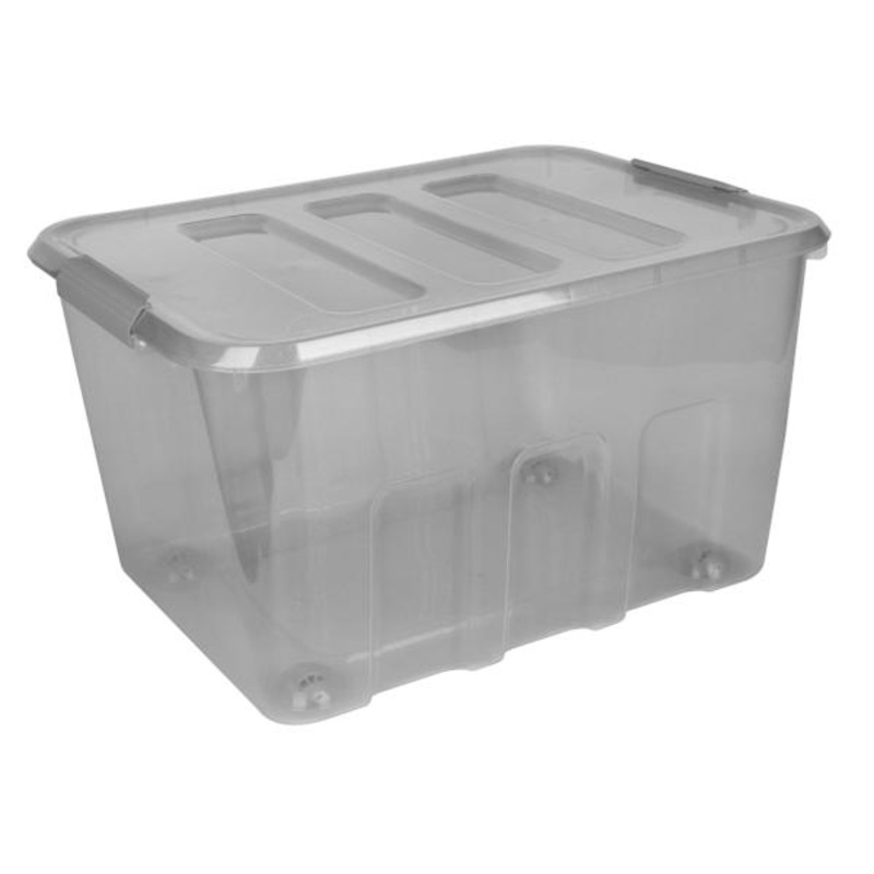 Grey Storage Tote with Latch & Wheels, 52l