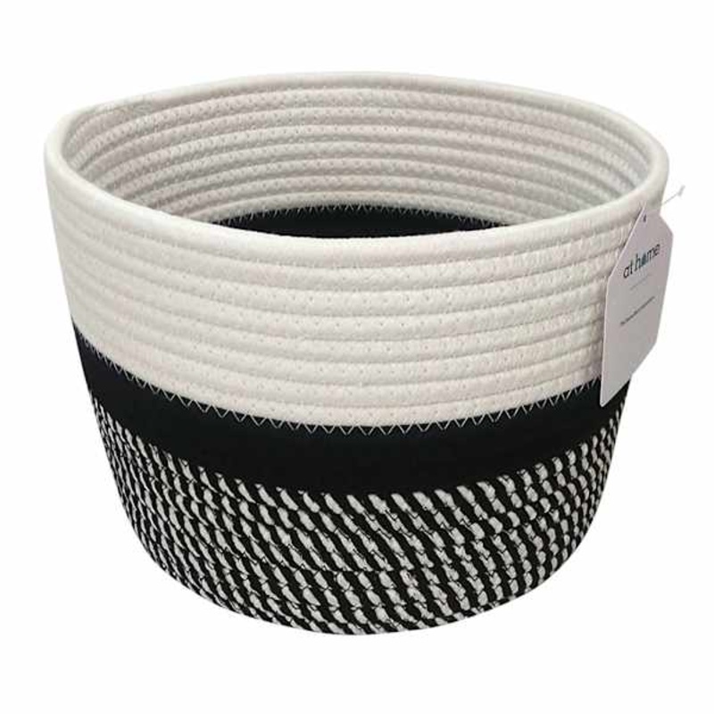Marly Black Striped Round Storage Basket Medium | Home Organization | At Home