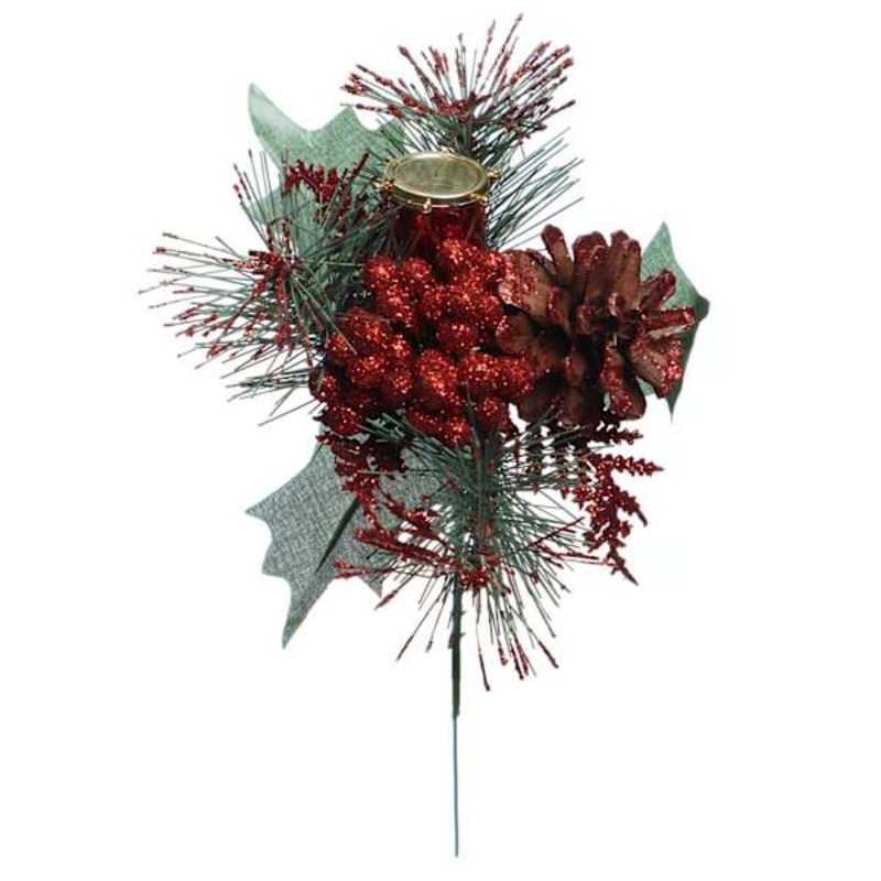 Red Drum, Berry, Cone & Pine Pick 8″ | At Home