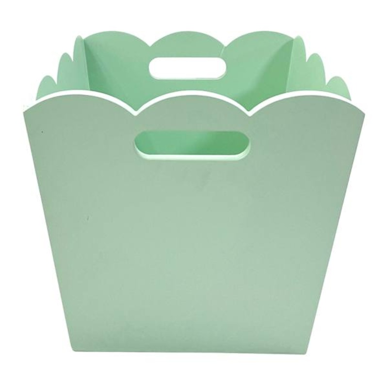 Scalloped Wood Storage Bin- Lt Green