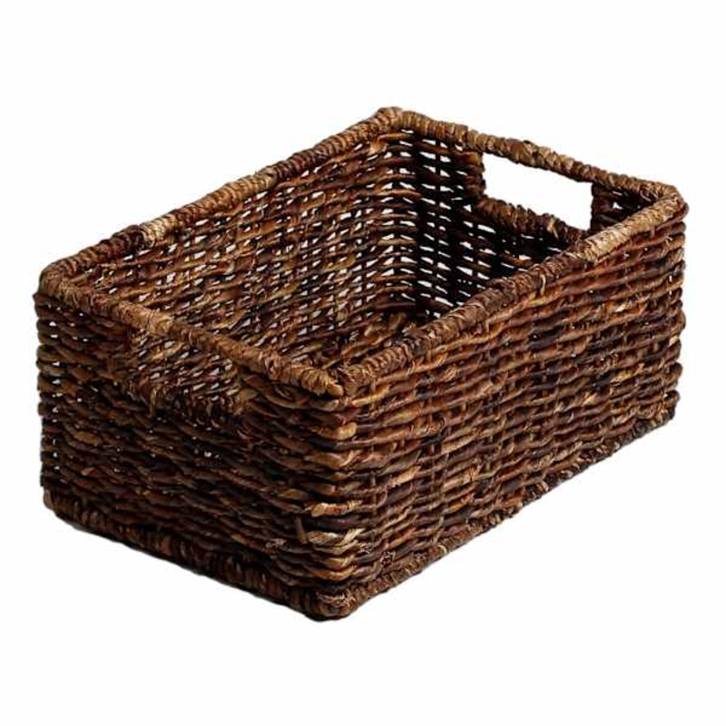 Woven Abaca Rectangle Shelf Storage Tote Basket, Small
