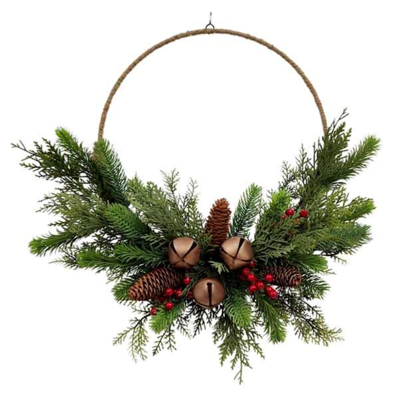 18″ Christmas Pine Bell Half Wreath Green | At Home