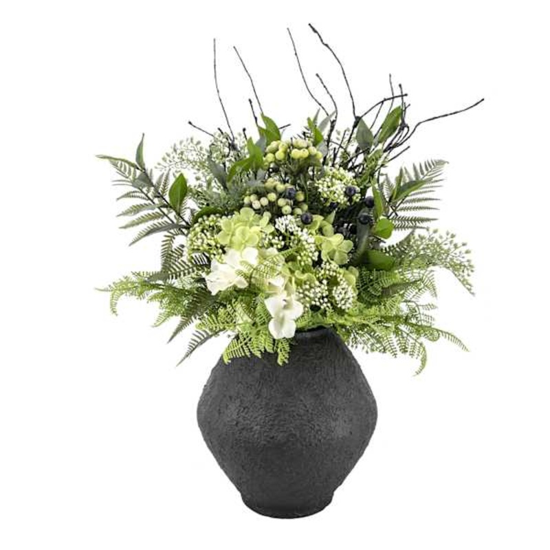 26In Greenery And Foral In Blk Ceramic Pot