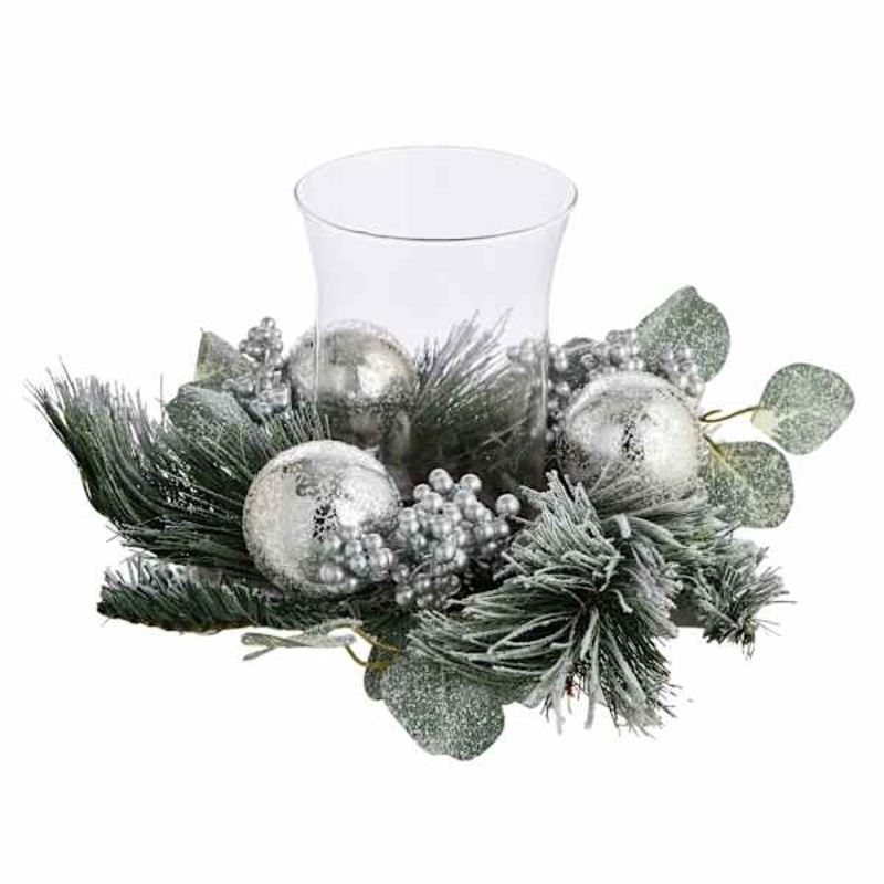 Ball, Berry & Snow Pine Glass Holder, 8.25″