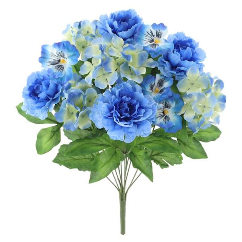 Blue Peony, Hydrangea & Pansy Mixed Floral Bush, 20″
