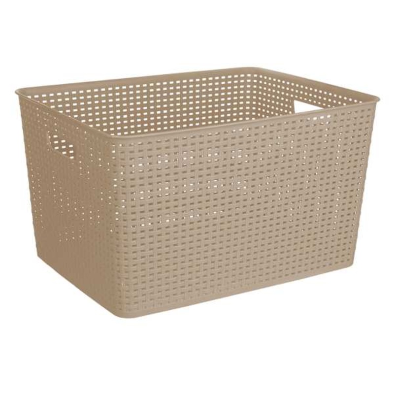 Dark Beige Rectangle Crossover Weave Storage Basket XX-Large | At Home