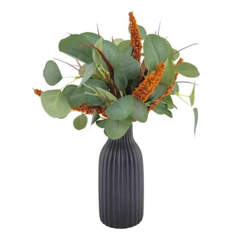 Eucalyptus Arrangement in Black Vessel, 15″