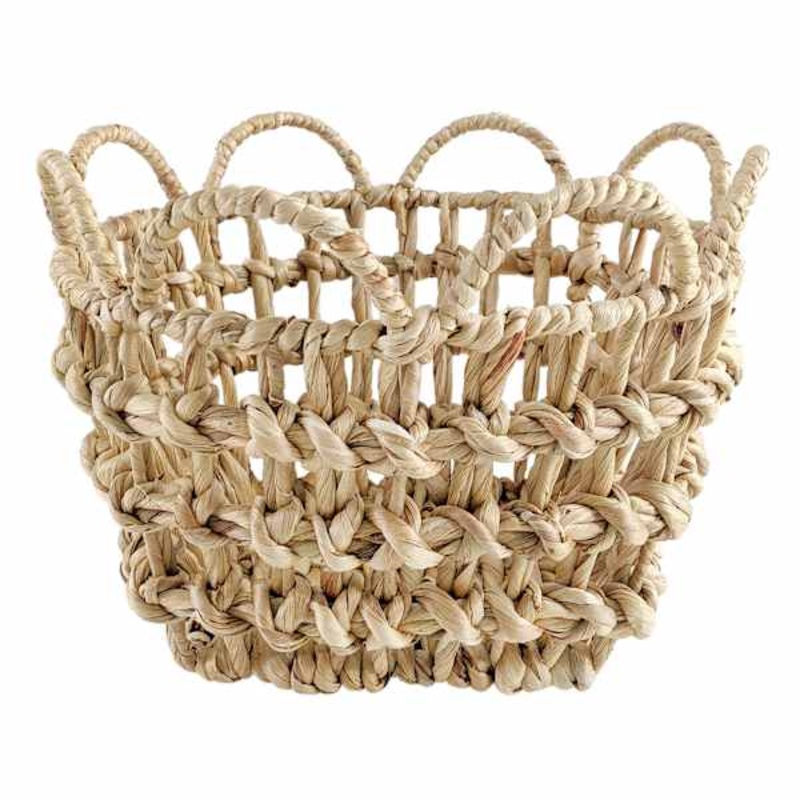 Grace Mitchell Braided Water Hyacinth Basket with Scalloped Edge, Small