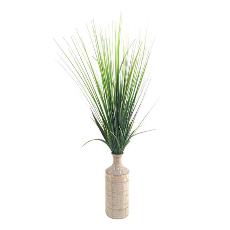 Grass Plant with White Ceramic Planter, 27″