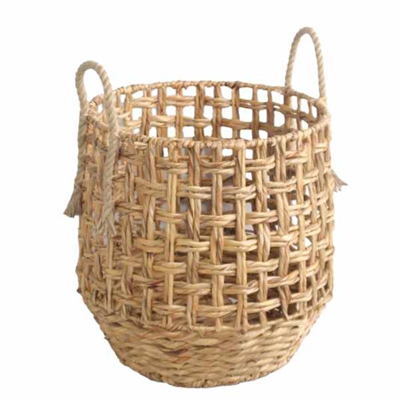 Grid Water Hyacinth Round Basket, Large