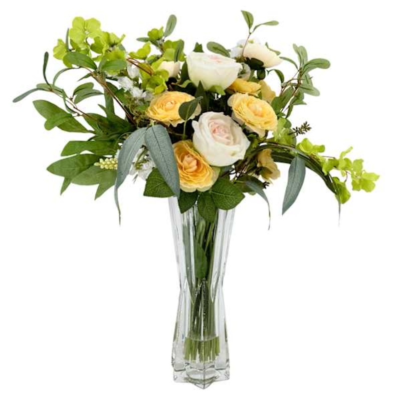 Ranunculus Rose with Glass Vessel, 26″