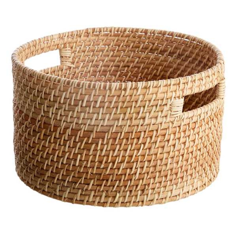 REAL SIMPLE Round Rattan Storage Basket, Small