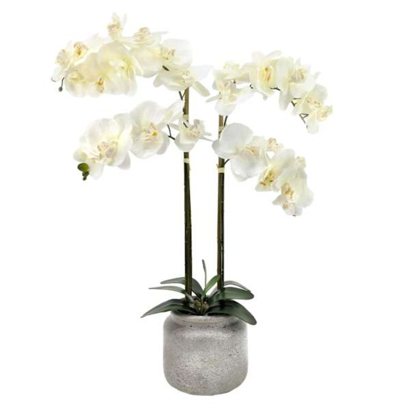 White Orchid Flower with Ceramic Planter, 28.5″