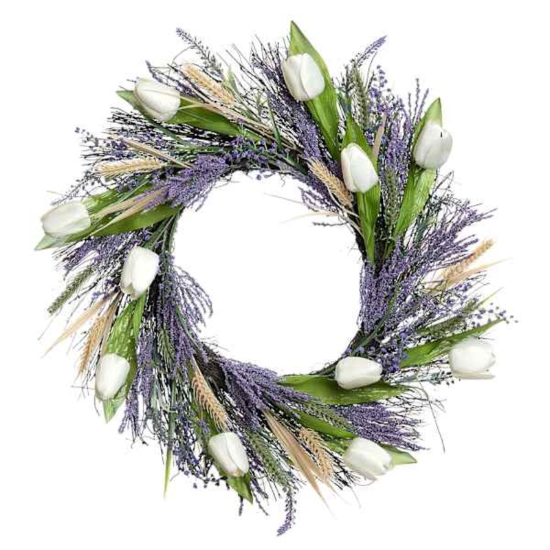 White Tulip & Lavender Floral Wreath, 24″