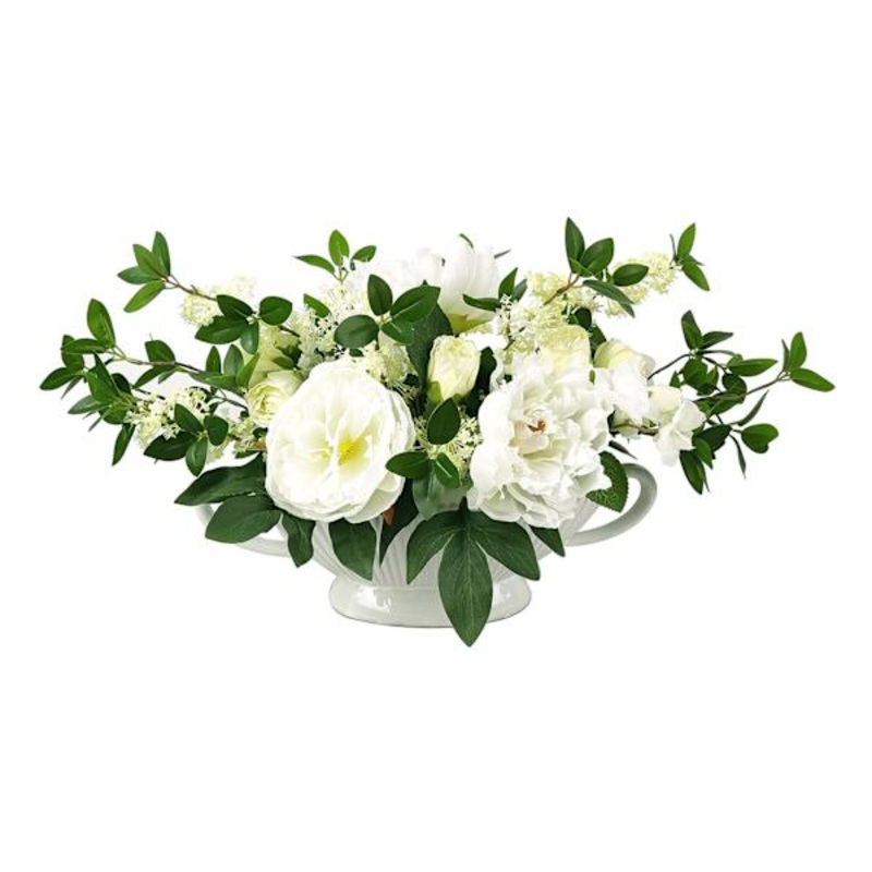 Willow Crossley White Floral Arrangement in Ceramic Pot, 10″