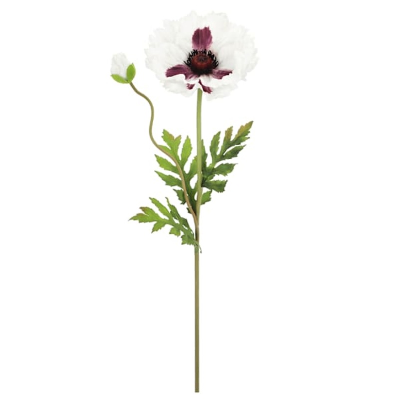 Willow Crossley White & Purple Poppy Floral Stem, 28.5″