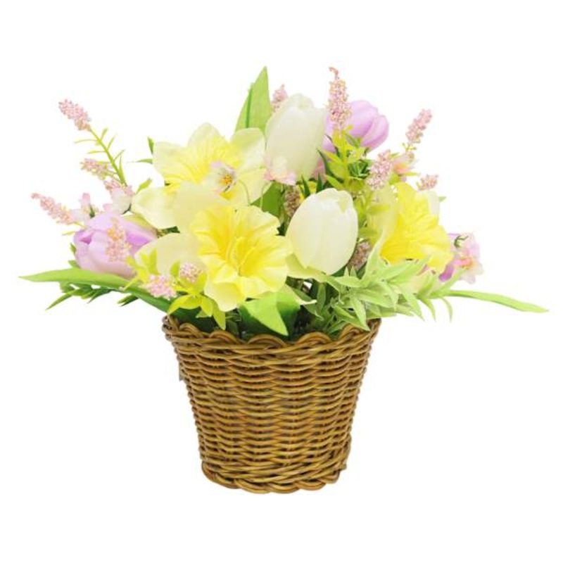 Daffodil & Tulips Arrangement in Basket, 13″