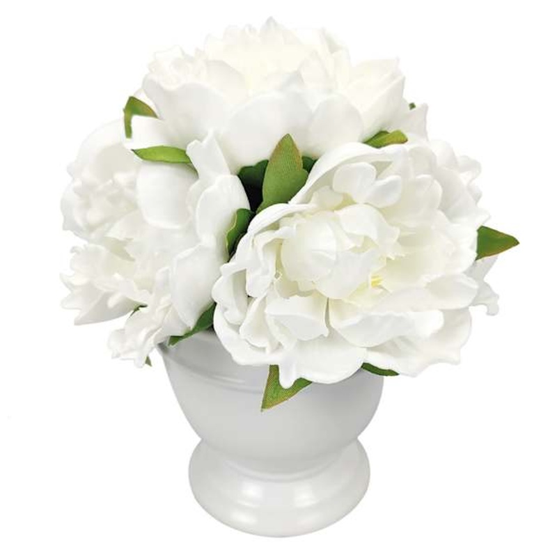 Providence White Real Feel Peony Arrangement in Ceramic Pot, 9″