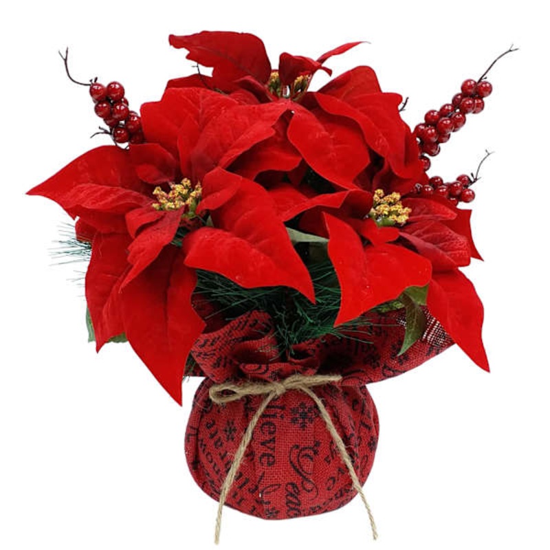 Red Poinsettias with Burlap Pot 16″ | Classic Holiday Florals | At Home
