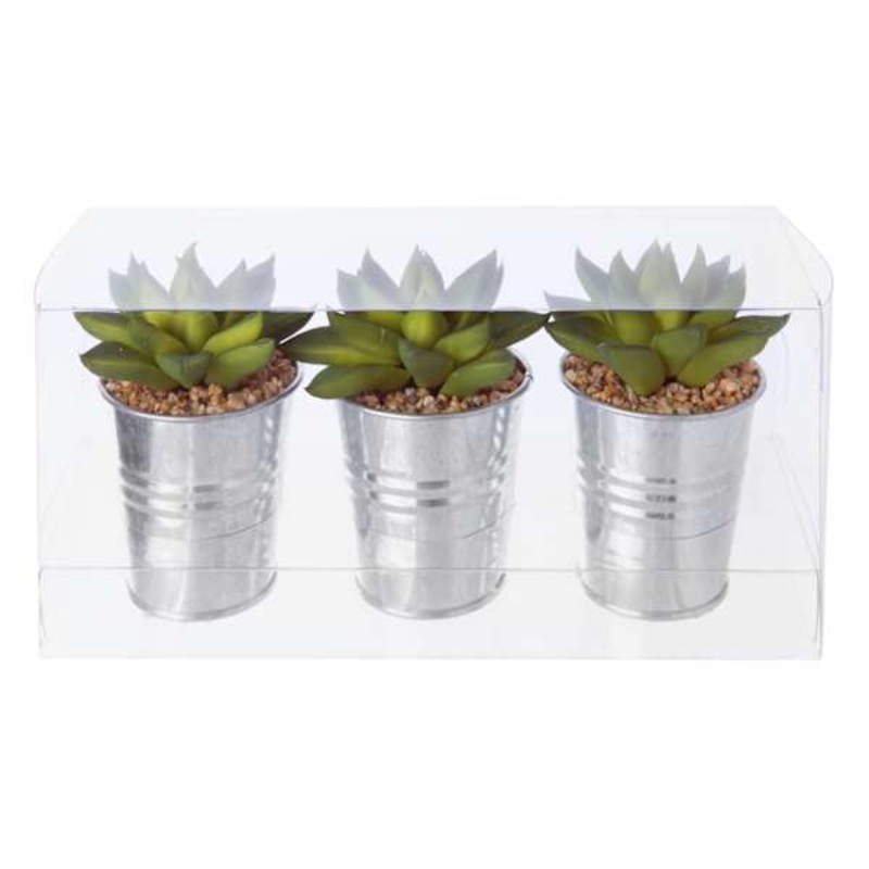 Set of 3 Faux Succulent in Tin Pot