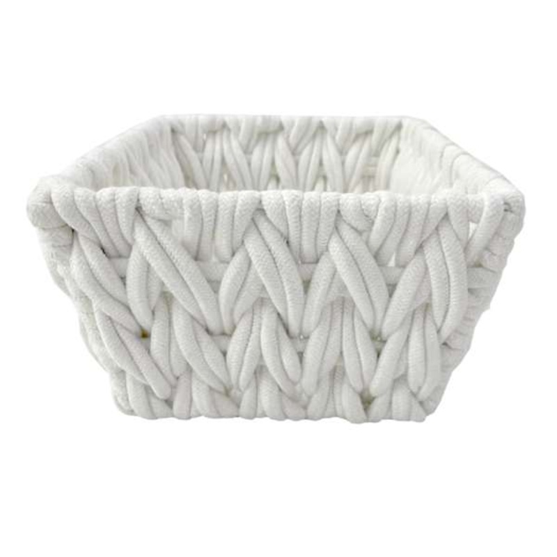 Tapered Rectangle Poly Rope Storage Basket, White