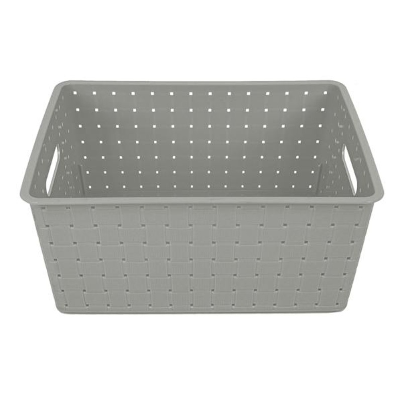 Tiny Dreamers Strap Design Weave Storage Basket, Cool Grey