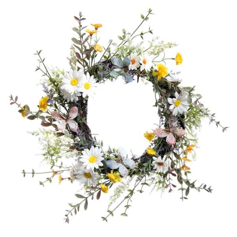 White Daisy, Lavender & Butterfly Wreath, 20″
