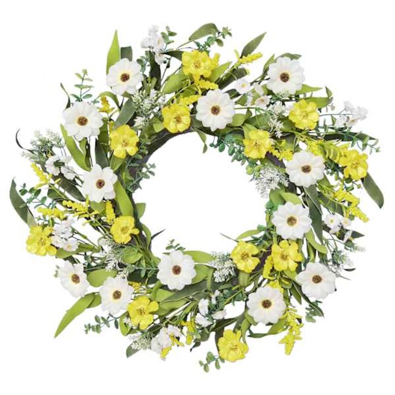 Yellow & White Mixed Floral Wreath, 22″