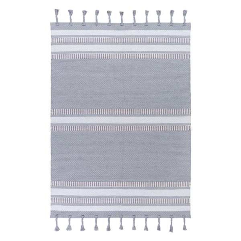 (B800) Honeybloom Grey & Ivory Striped Area Rug, 5×7