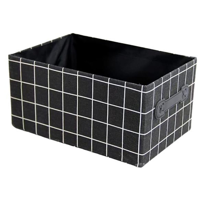 Black Grid Rectangle Fabric Storage Basket Large | At Home