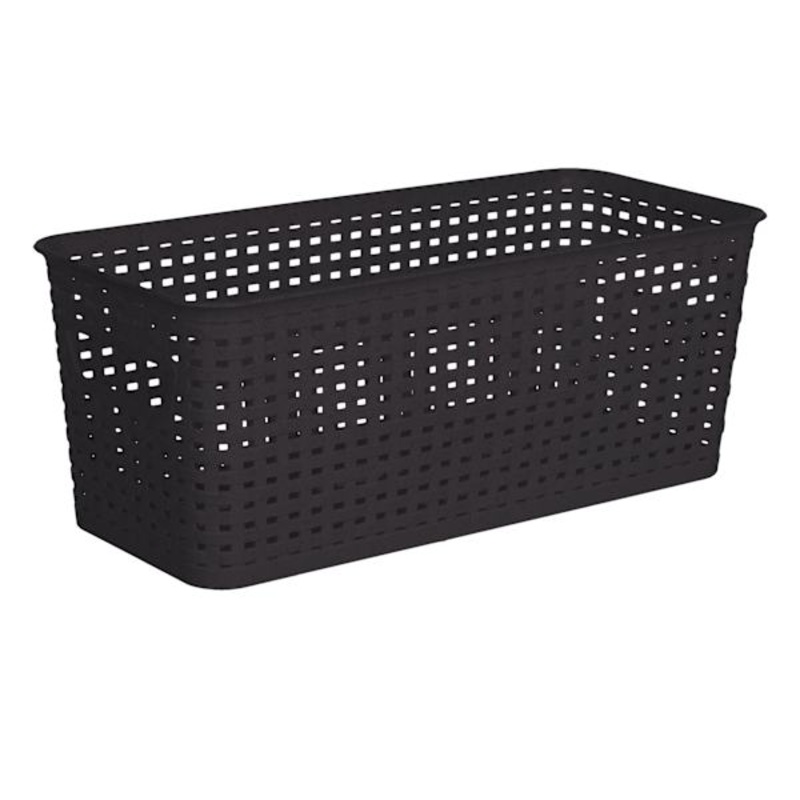 Black Onyx Rectangle Narrow Crossover Weave Storage Basket, 5l