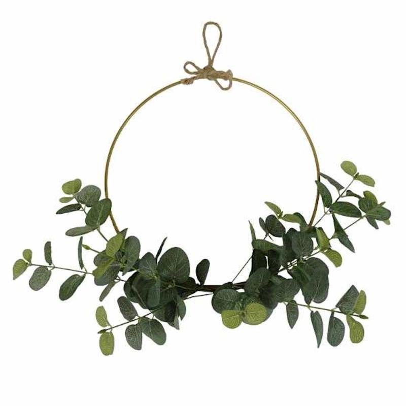Eucalyptus Half Wreath with Gold Metal Hoop, 16″